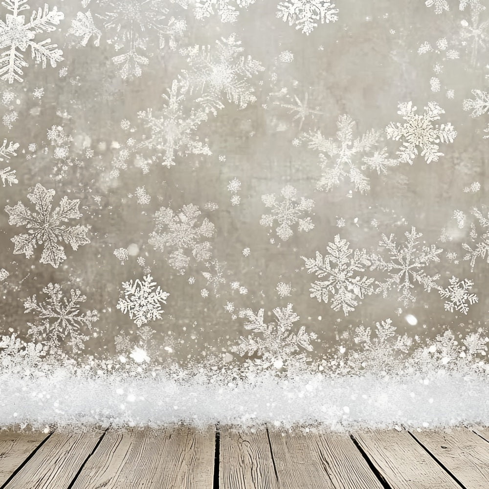 Snowflake Backdrop Silver Snowflakes and Rustic Wooden Floor Winter snow Backdrop UK CSH58-18