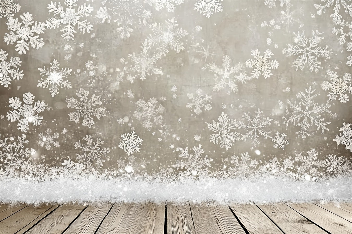 Snowflake Backdrop Silver Snowflakes and Rustic Wooden Floor Winter snow Backdrop UK CSH58-18