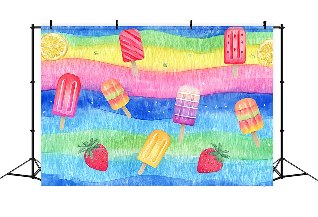 Watercolor Backdrop Rainbow Popsicle Summer Pattern Abstract Photo Backdrop UK CSH58-187