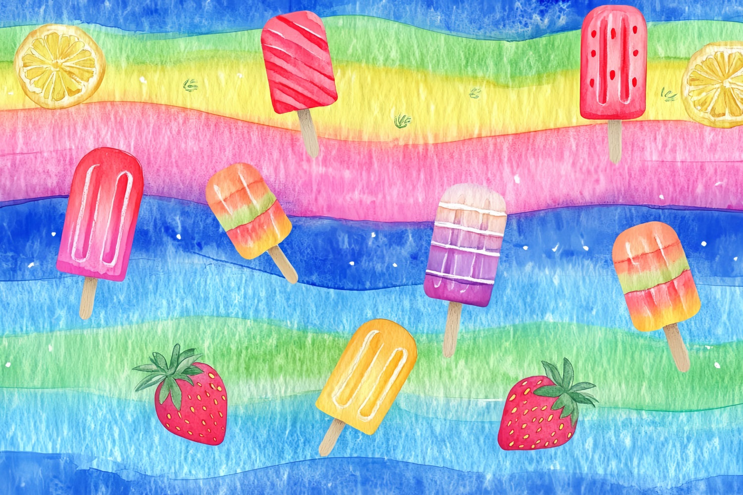 Watercolor Backdrop Rainbow Popsicle Summer Pattern Abstract Photo Backdrop UK CSH58-187