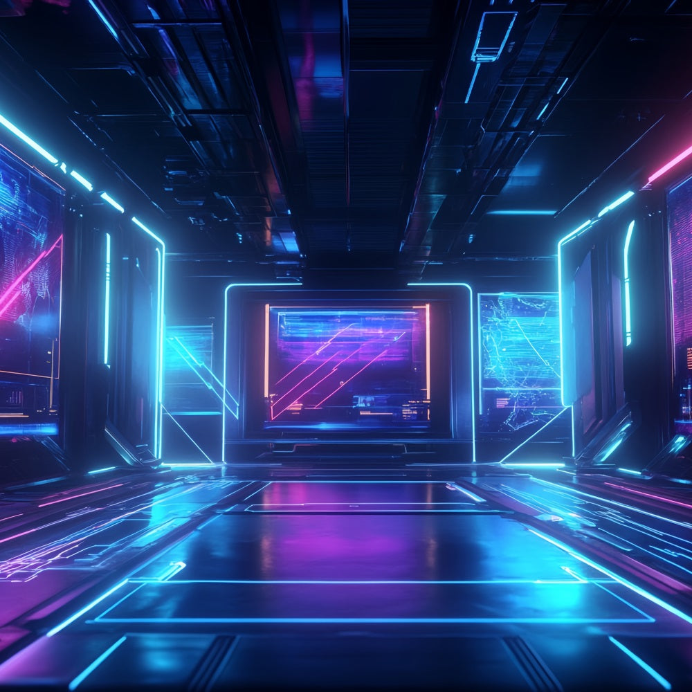 Cool Backdrops Neon Cyberpunk Digital Corridor Abstract Backdrop UK CSH58-194