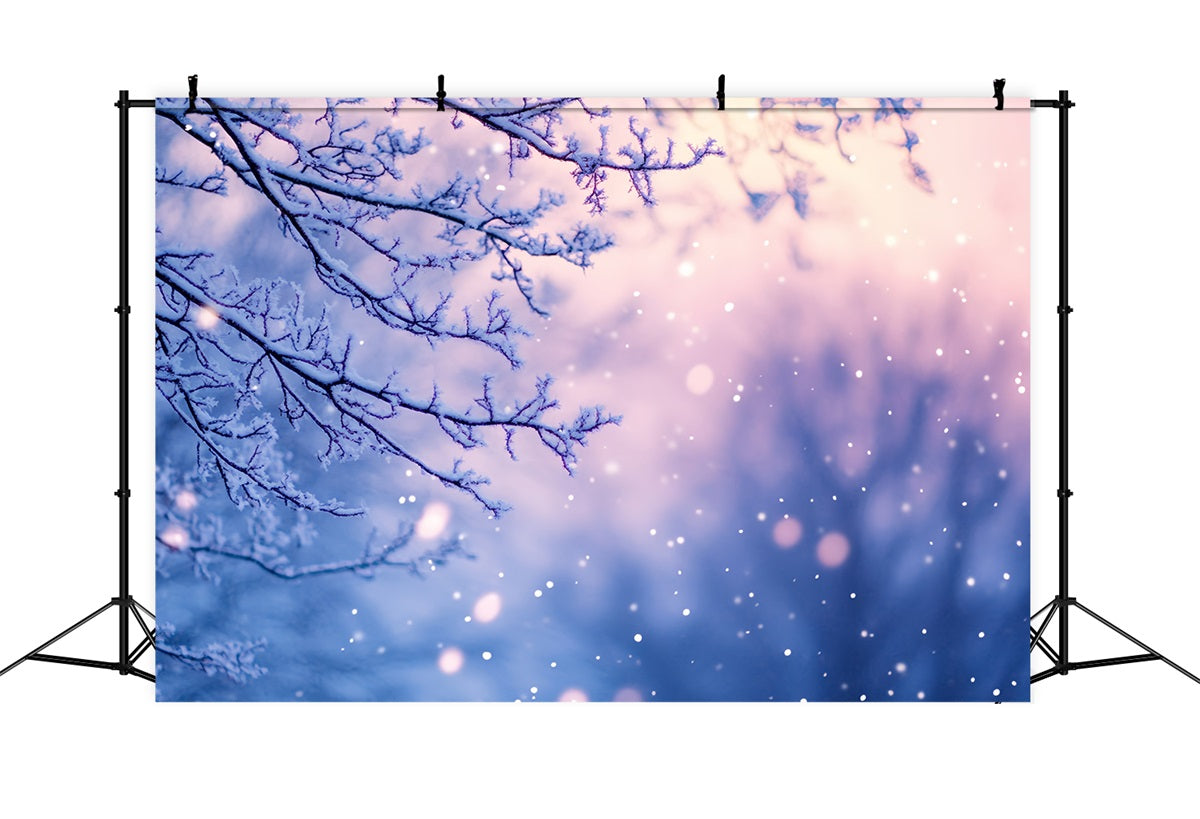 Snowflake Backdrop Frosted Branches in Twilight Glow Winter Photo Backdrop UK CSH58-21