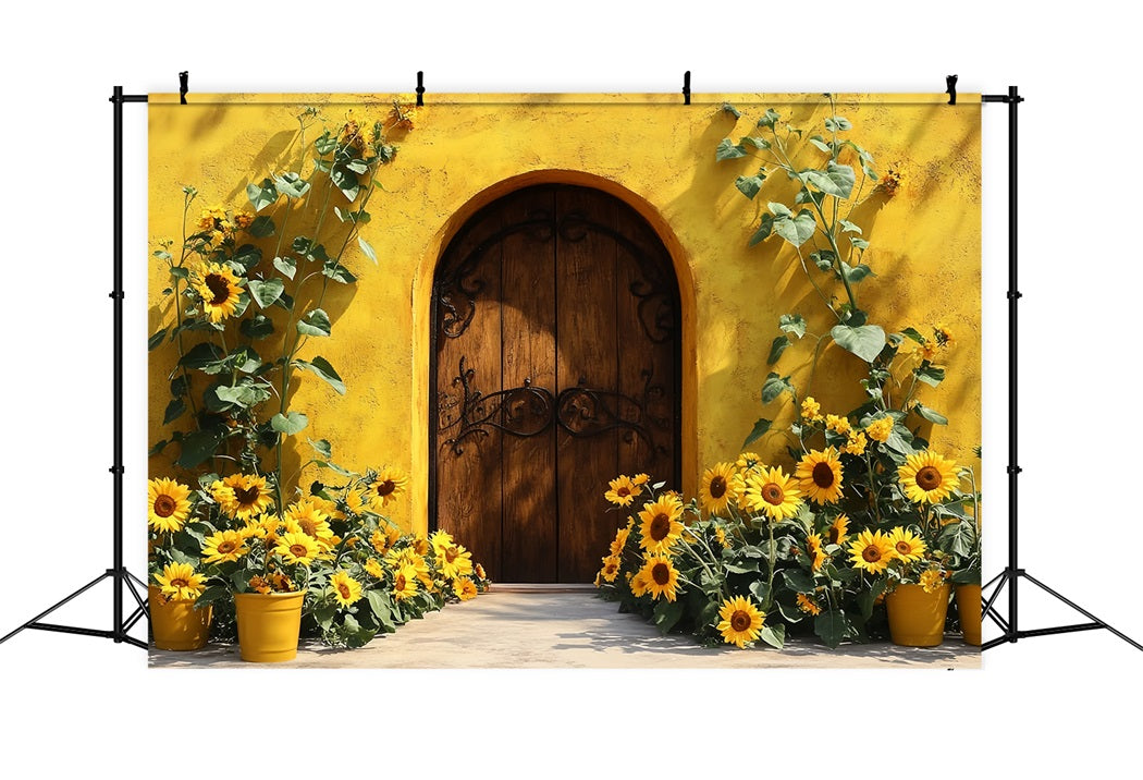 Autumn Sunflower Backdrop Wood Door Rustic Charm Fall Backdrop UK CSH58-217