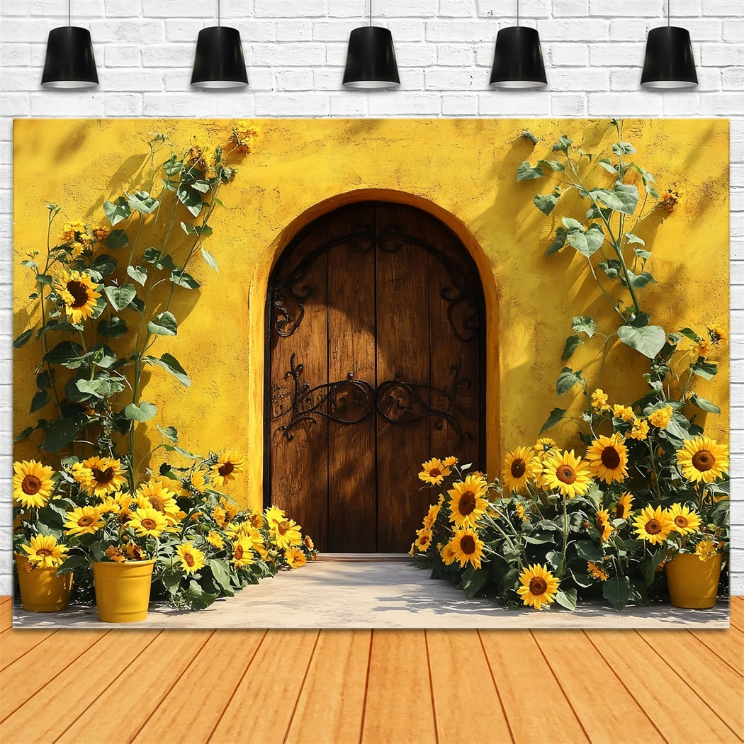 Autumn Sunflower Backdrop Wood Door Rustic Charm Fall Backdrop UK CSH58-217