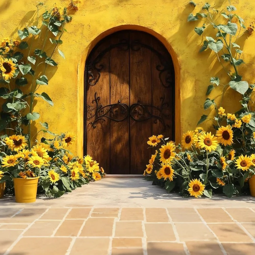 Autumn Sunflower Backdrop Wood Door Rustic Charm Fall Backdrop UK CSH58-217