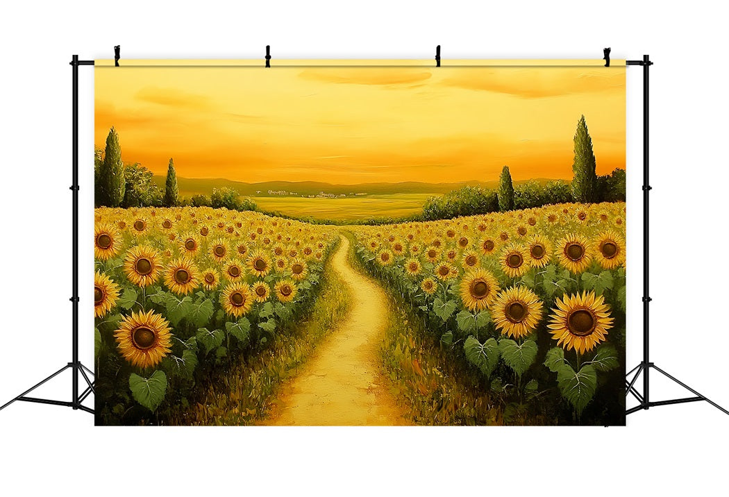 Fall Sunflower Backdrop Golden Sunset Sunflower Path Autumn Photo Backdrop UK CSH58-218