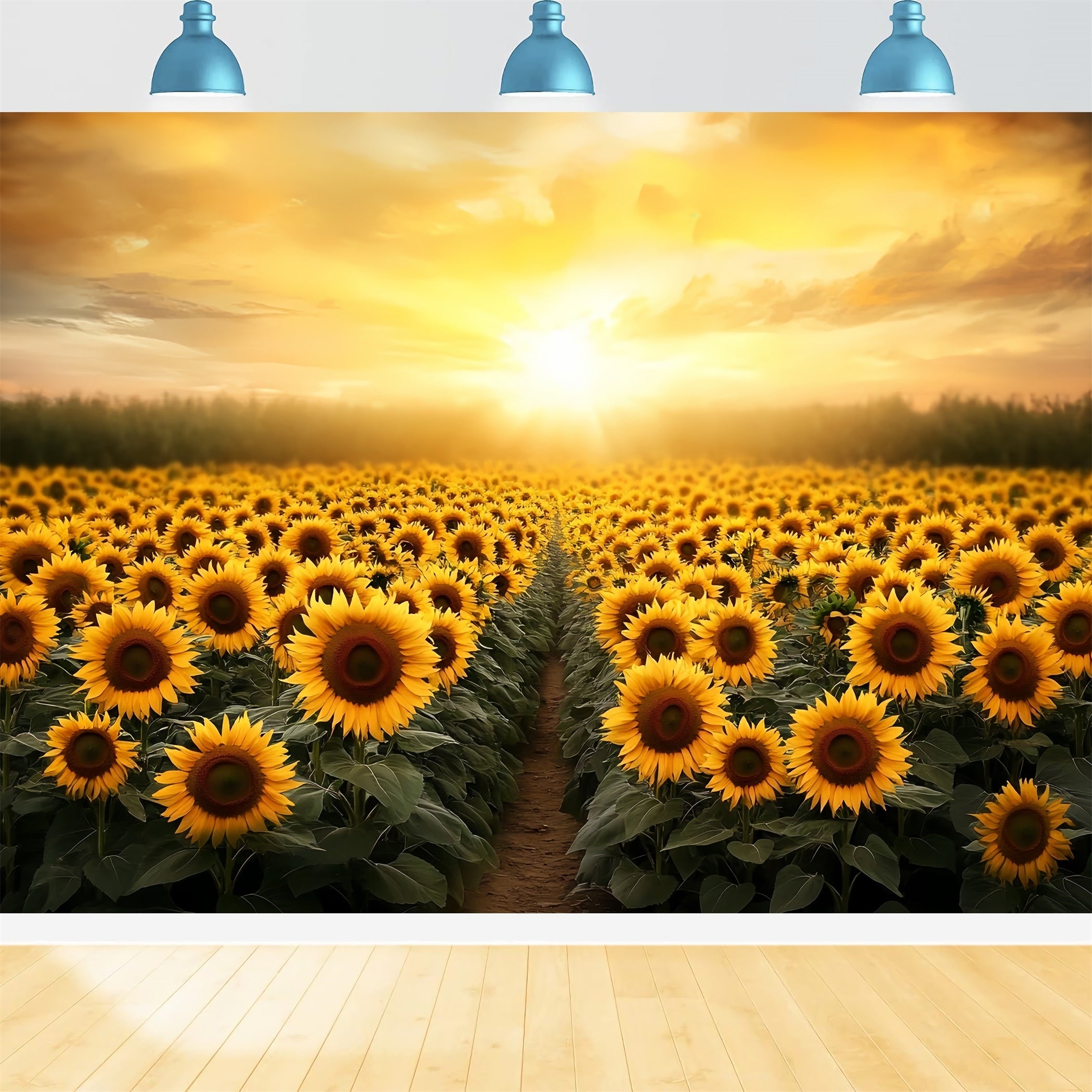 Fall Sunflower Backdrop Flower Field Golden Horizon Autumn Photography Backdrops UK CSH58-220