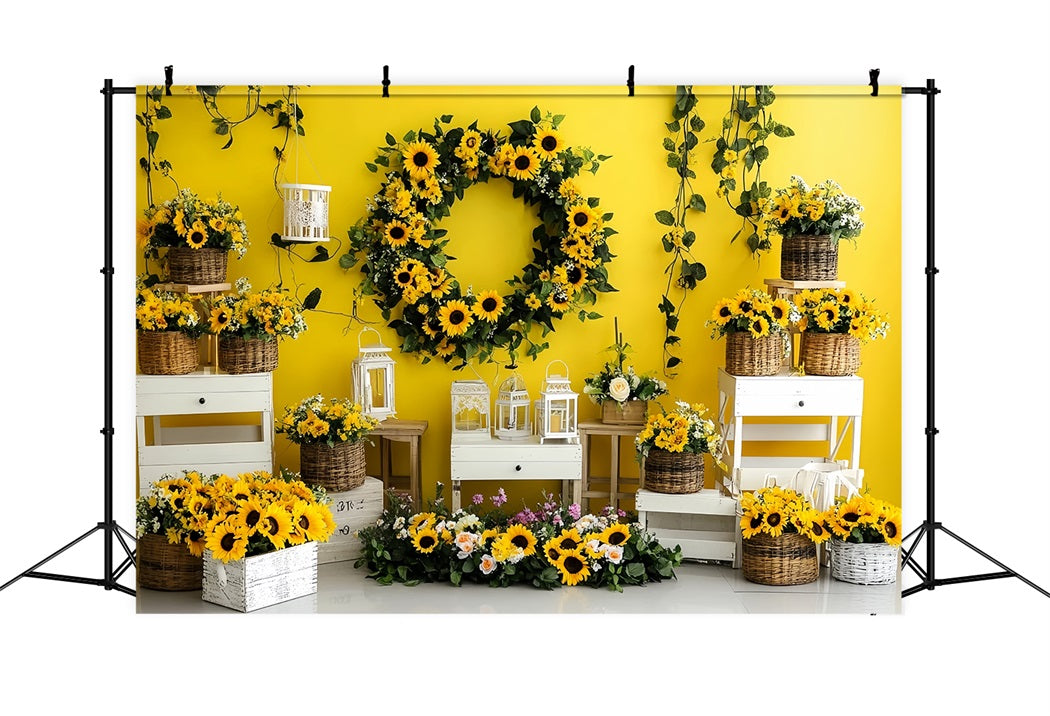 Autumn Sunflower Backdrop Bright Sunflower Wreath Display Fall Photography Backdrops UK CSH58-221