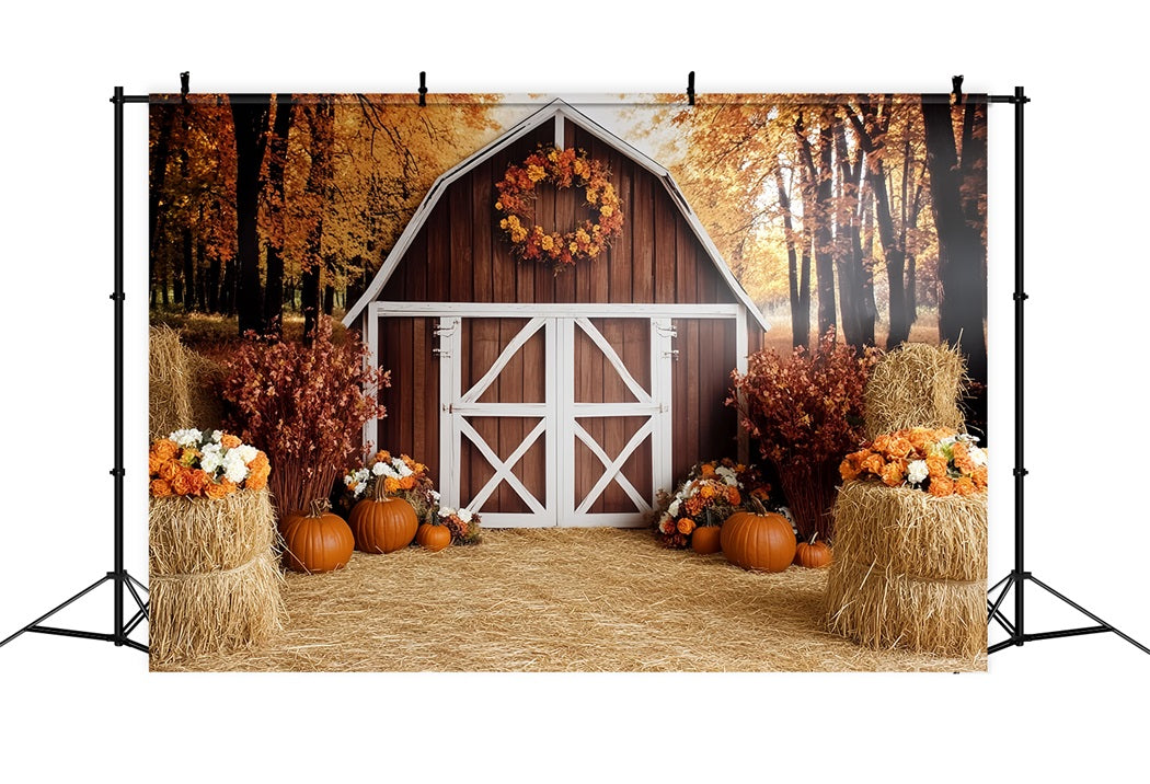 Fall Rustic Backdrop Rustic Barn Pumpkin Harvest Autumn Backdrop UK CSH58-222