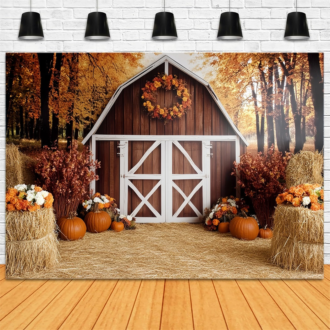 Fall Rustic Backdrop Rustic Barn Pumpkin Harvest Autumn Backdrop UK CSH58-222