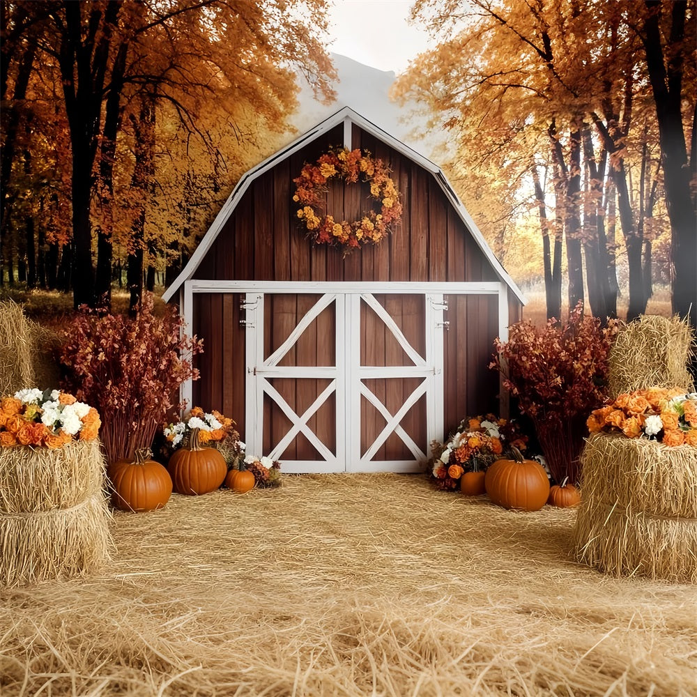Fall Rustic Backdrop Rustic Barn Pumpkin Harvest Autumn Backdrop UK CSH58-222