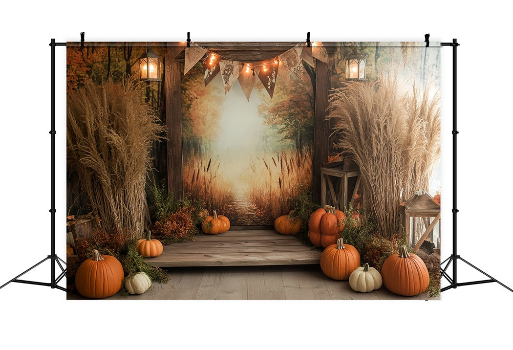 Autumn Rustic Backdrop Golden Path Autumn Pumpkins Fall Photo Backdrops UK CSH58-223