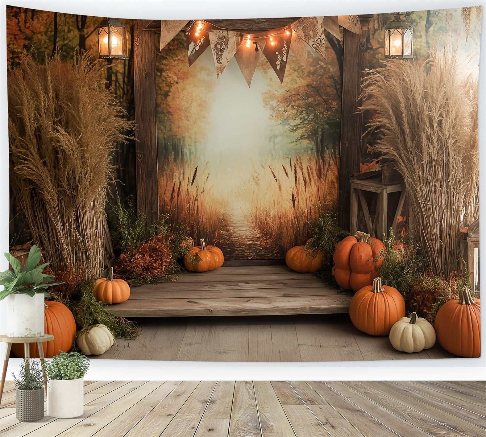 Autumn Rustic Backdrop Golden Path Autumn Pumpkins Fall Photo Backdrops UK CSH58-223