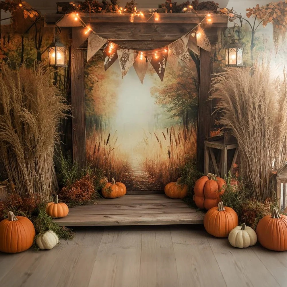 Autumn Rustic Backdrop Golden Path Autumn Pumpkins Fall Photo Backdrops UK CSH58-223