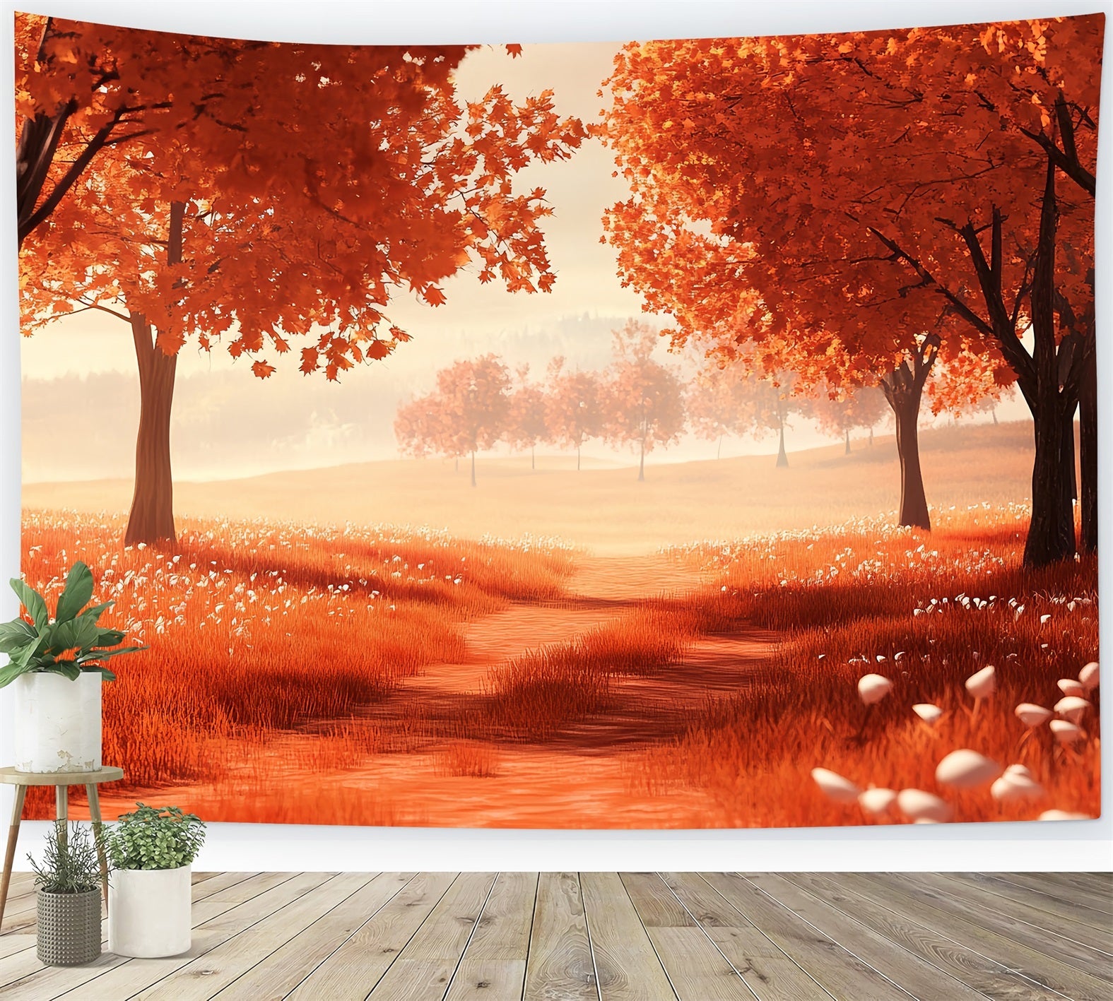 Autumn Nature Backdrop Autumn Meadow Red Trees Fall Photo Backdrop UK CSH58-228
