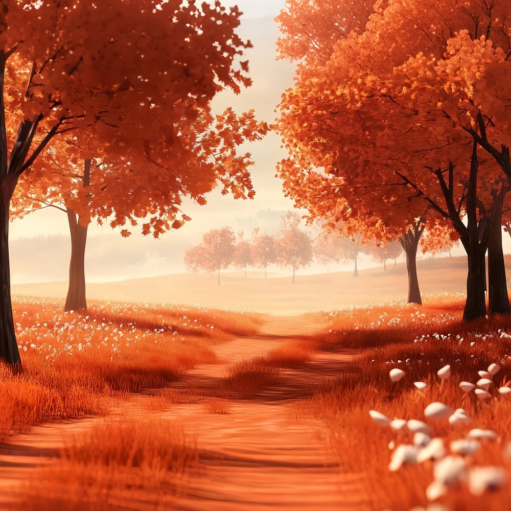 Autumn Nature Backdrop Autumn Meadow Red Trees Fall Photo Backdrop UK CSH58-228