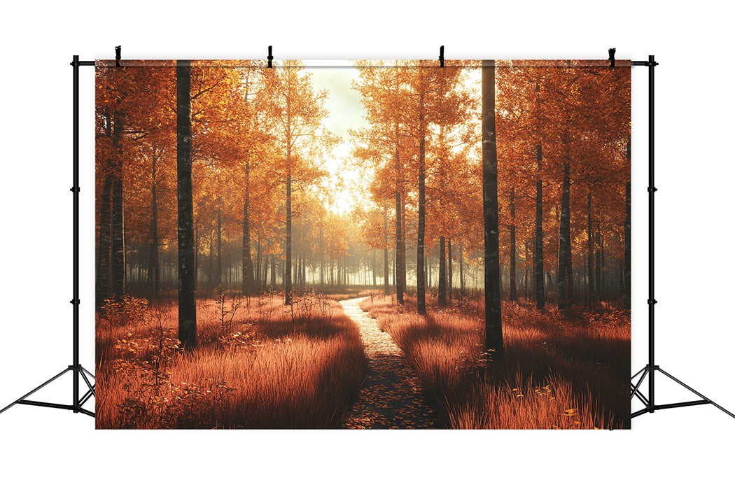 Fall Nature Backdrop Sunlit Path Golden Forest Fall Photography Backdrop UK CSH58-229