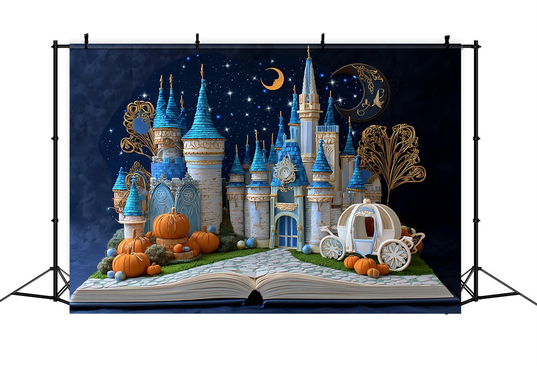 Once Upon a Time Backdrop Midnight Pumpkin Carriage Castle Kids Backdrops UK CSH58-234