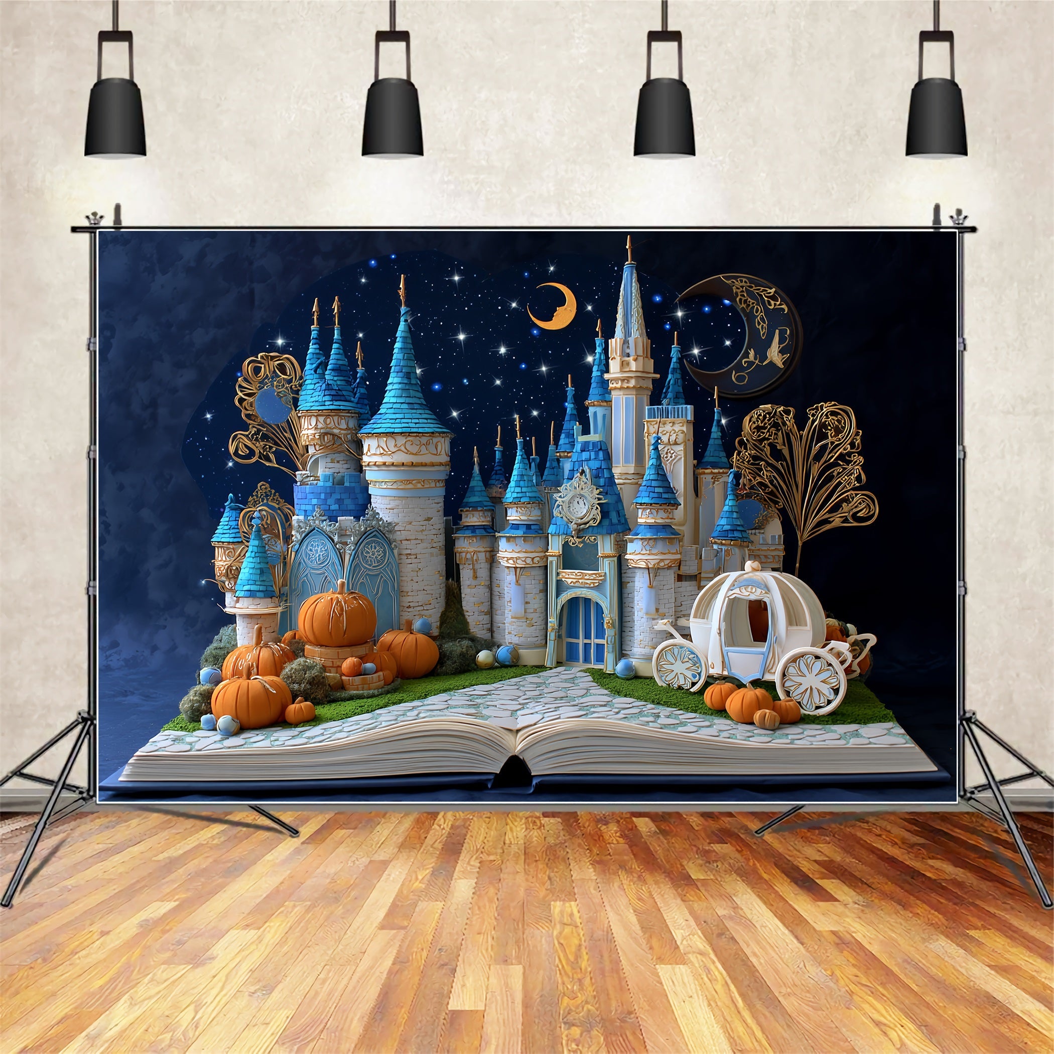 Once Upon a Time Backdrop Midnight Pumpkin Carriage Castle Kids Backdrops UK CSH58-234
