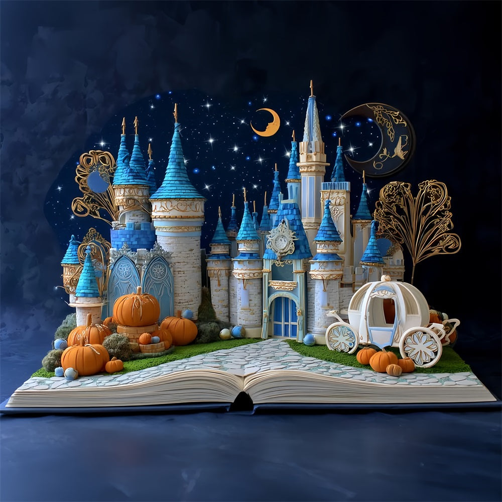 Once Upon a Time Backdrop Midnight Pumpkin Carriage Castle Kids Backdrops UK CSH58-234