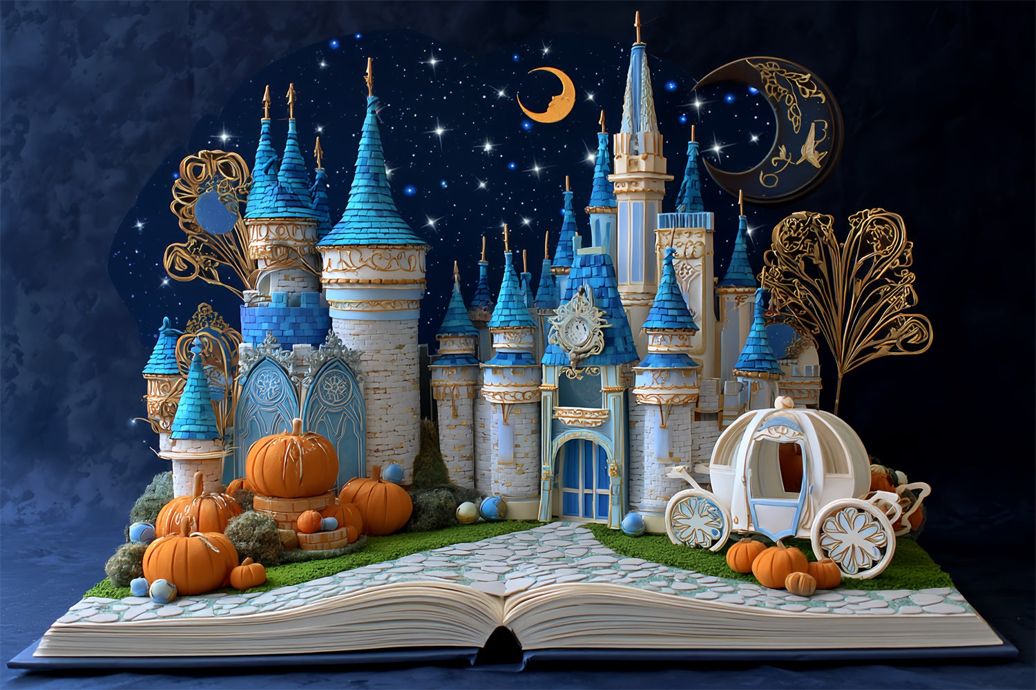 Once Upon a Time Backdrop Midnight Pumpkin Carriage Castle Kids Backdrops UK CSH58-234