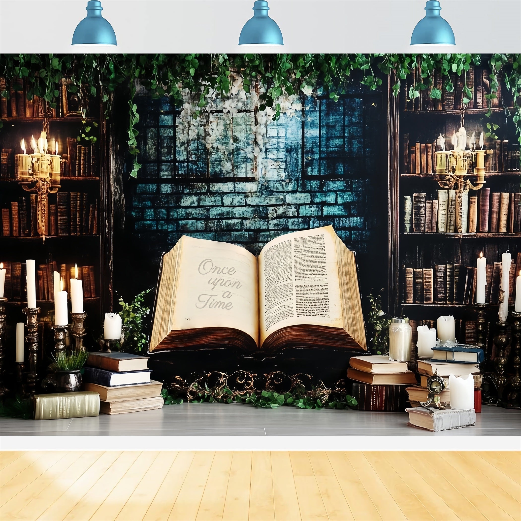 Once Upon a Time Backdrop Vintage Library Candlelit Storybook Children Backdrops UK CSH58-235