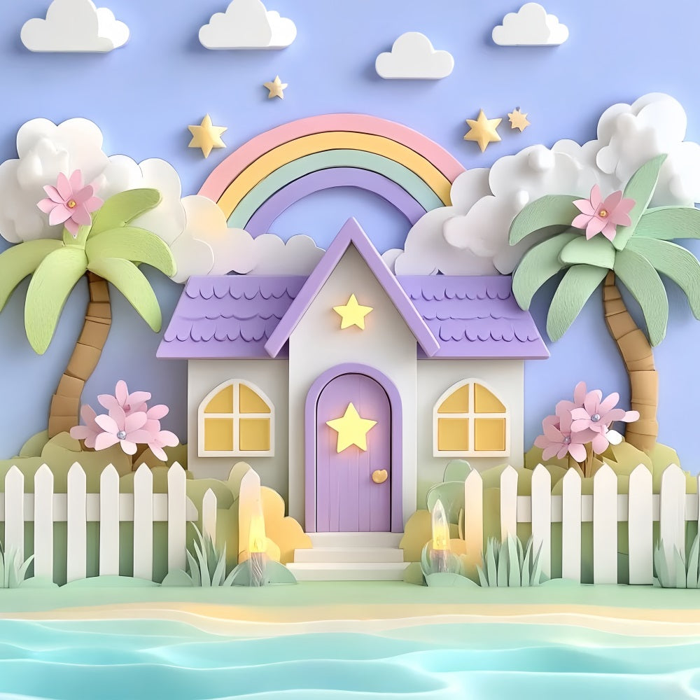 Newborn Cute Backdrop Pastel Rainbow Cottage Fantasy Newborn Photoshoot Backdrop UK CSH58-237