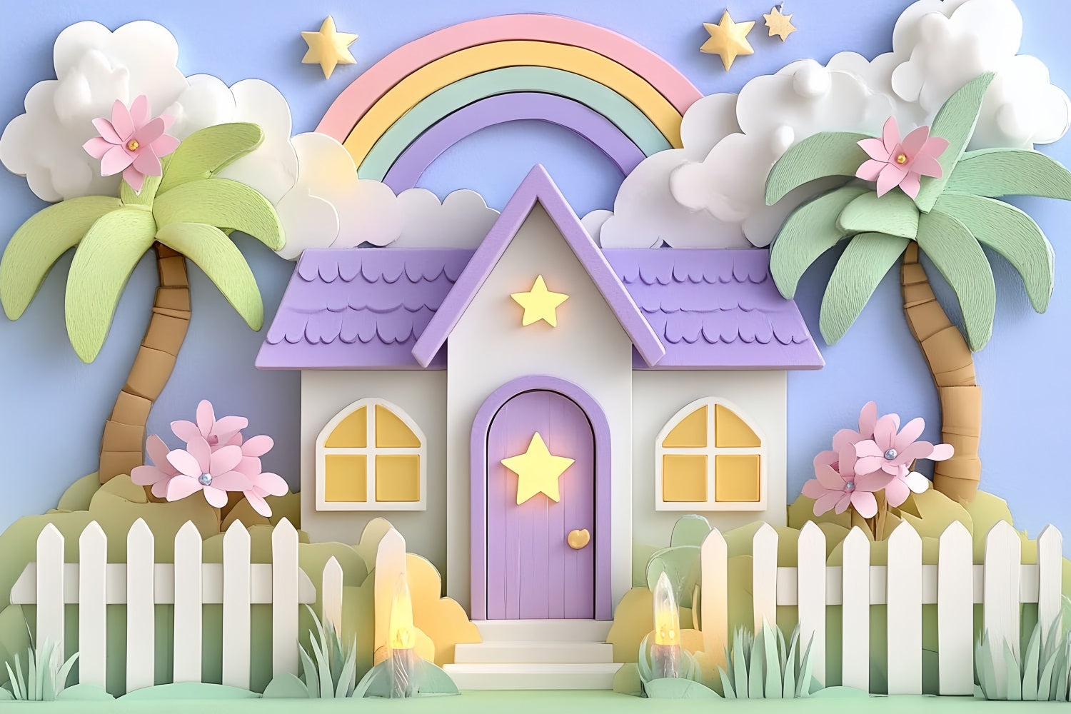 Newborn Cute Backdrop Pastel Rainbow Cottage Fantasy Newborn Photoshoot Backdrop UK CSH58-237