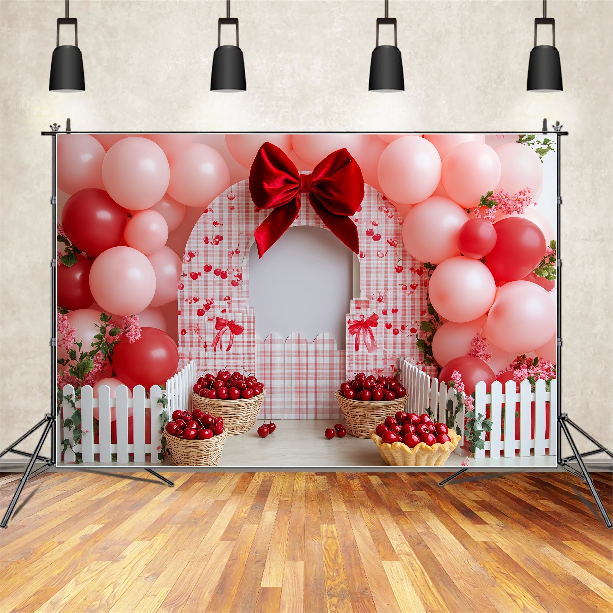 Children Cute Backdrop Cherry Balloon Basket Delight Newborn Photoshoot Backdrop UK CSH58-239