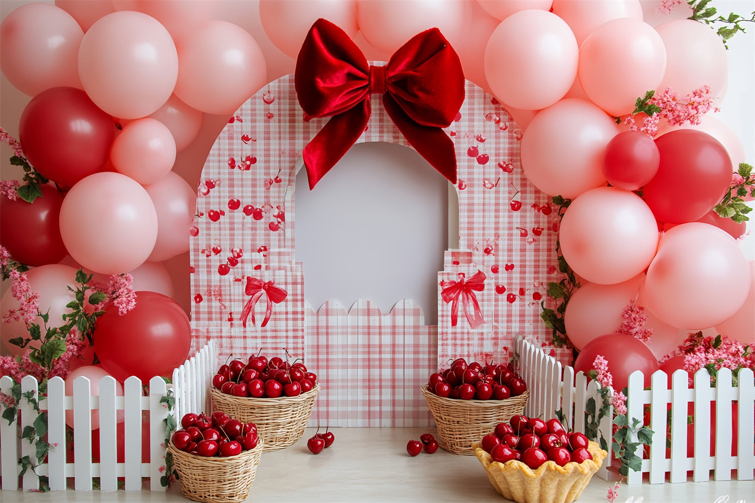 Children Cute Backdrop Cherry Balloon Basket Delight Newborn Photoshoot Backdrop UK CSH58-239