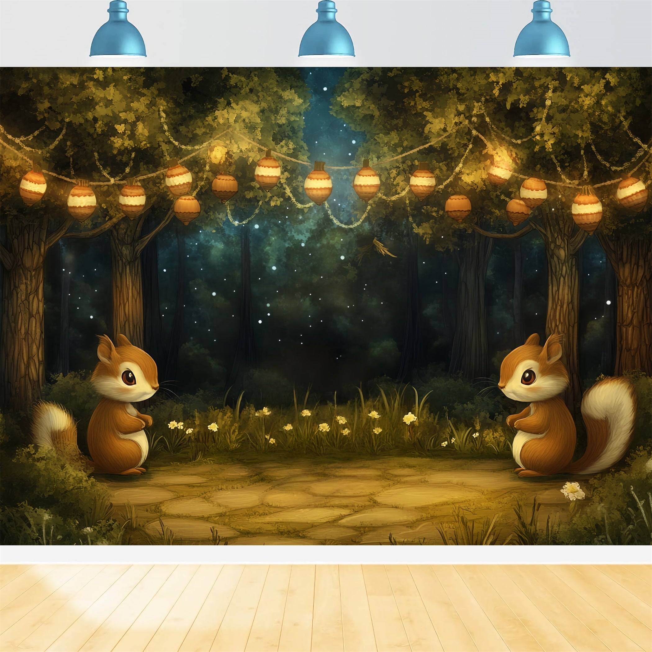 Newborn Cute Backdrop Forest Squirrel Lantern Night Newborn Backdrop UK CSH58-240