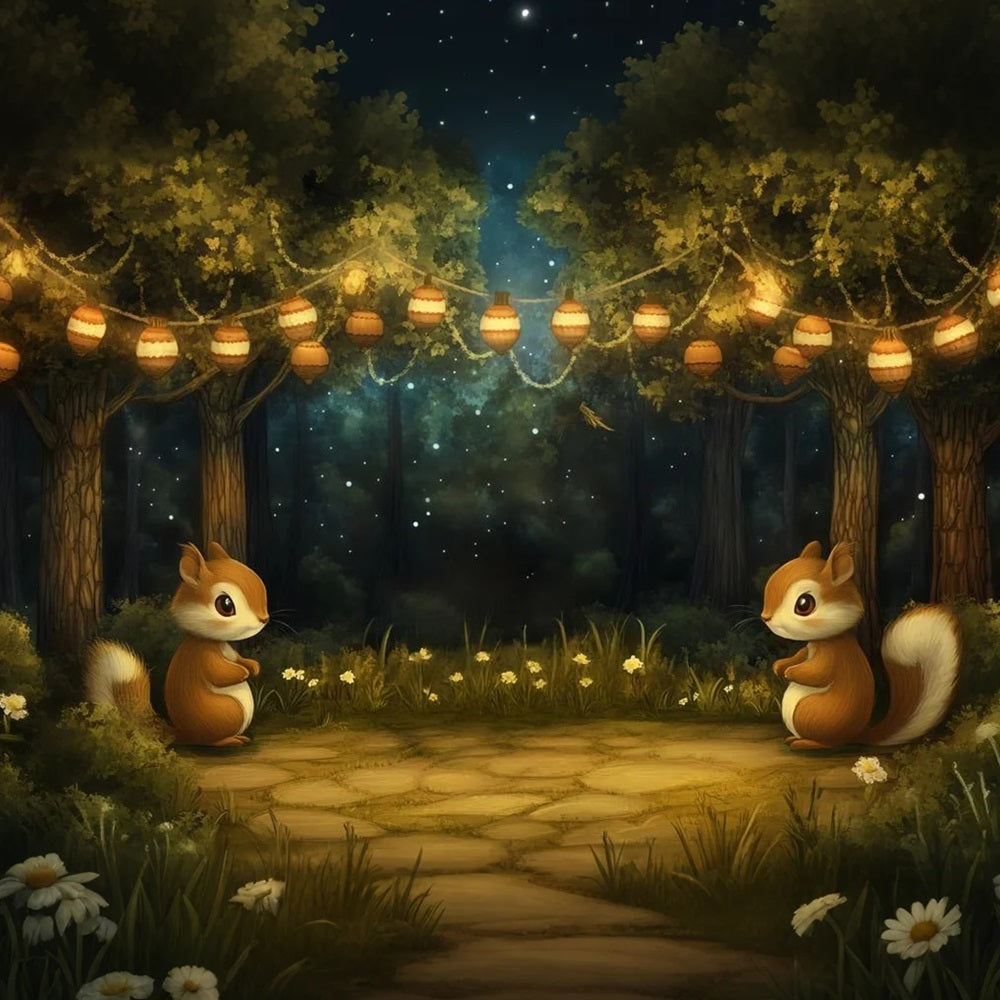 Newborn Cute Backdrop Forest Squirrel Lantern Night Newborn Backdrop UK CSH58-240