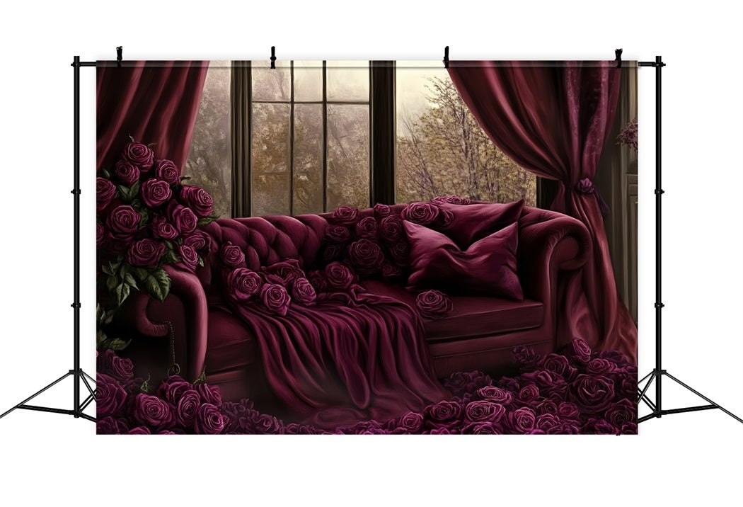 Sexy Boudoir Backdrop Burgundy Roses Velvet Sofa Boudoir Backdrop UK CSH58-247