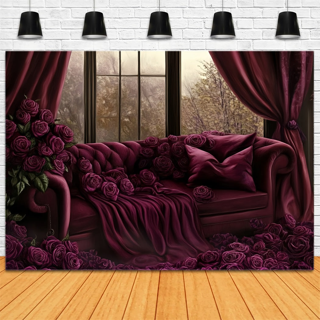Sexy Boudoir Backdrop Burgundy Roses Velvet Sofa Boudoir Backdrop UK CSH58-247