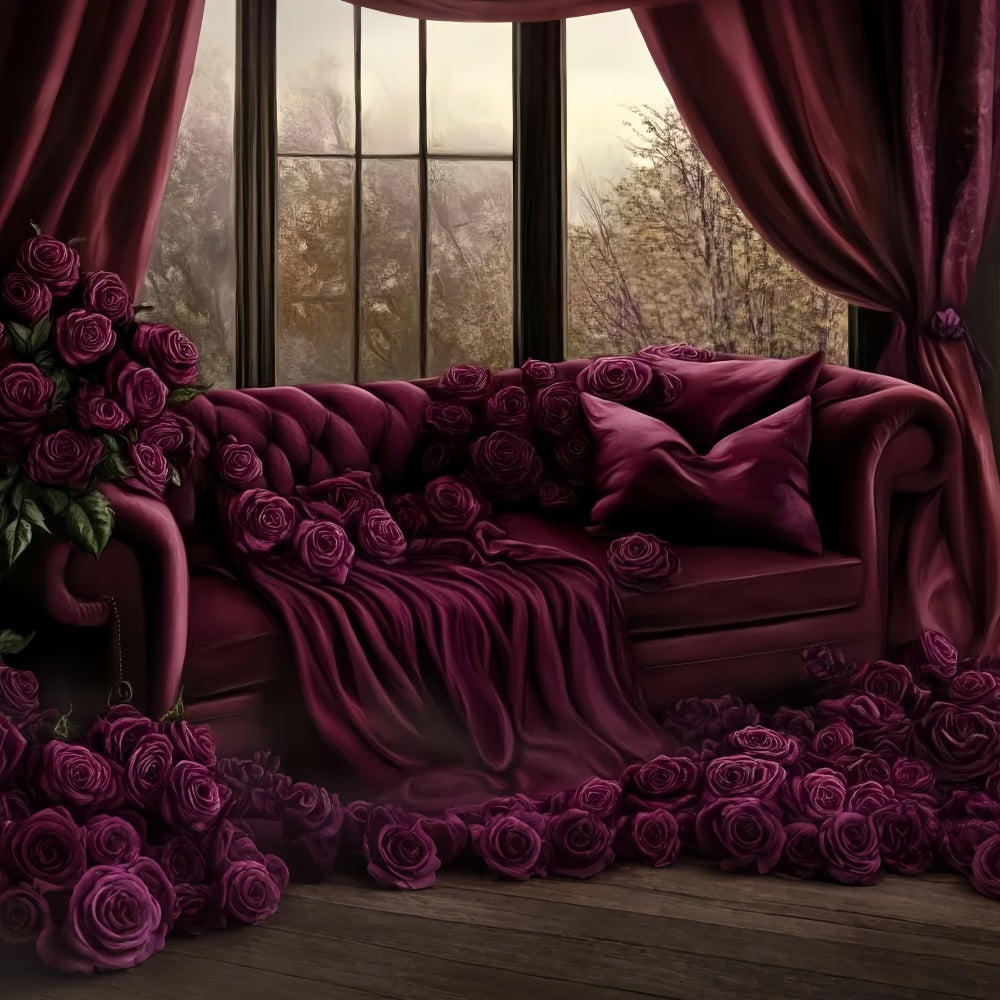 Sexy Boudoir Backdrop Burgundy Roses Velvet Sofa Boudoir Backdrop UK CSH58-247