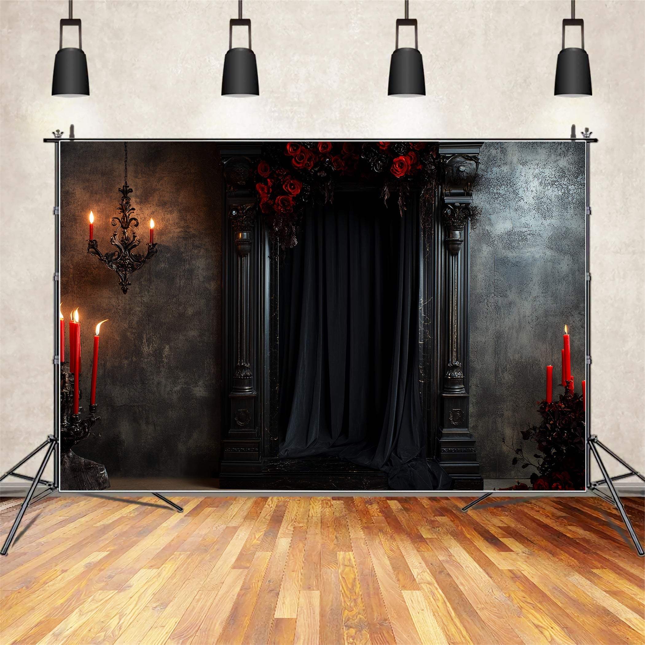 Sexy Boudoir Backdrop Gothic Black Candle Roses Boudoir Photo Backdrops UK CSH58-249