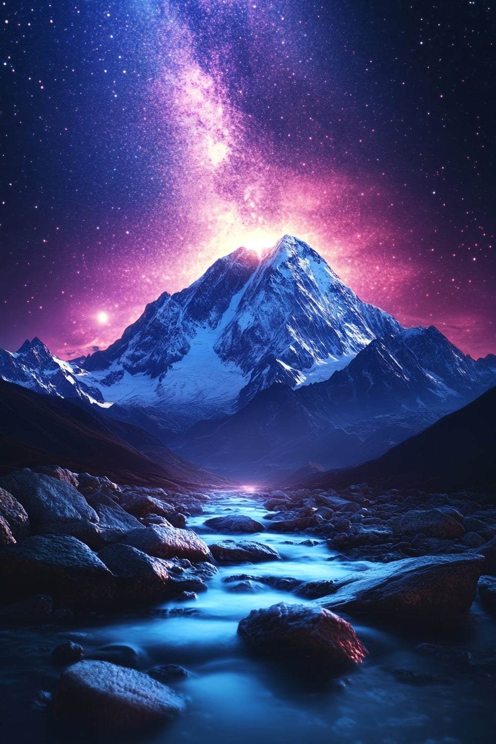 Winter Mountain Backdrop Cosmic Sky Above Snowy Mountain Stream Winter wonderland Photo Backdrop UK CSH58-27