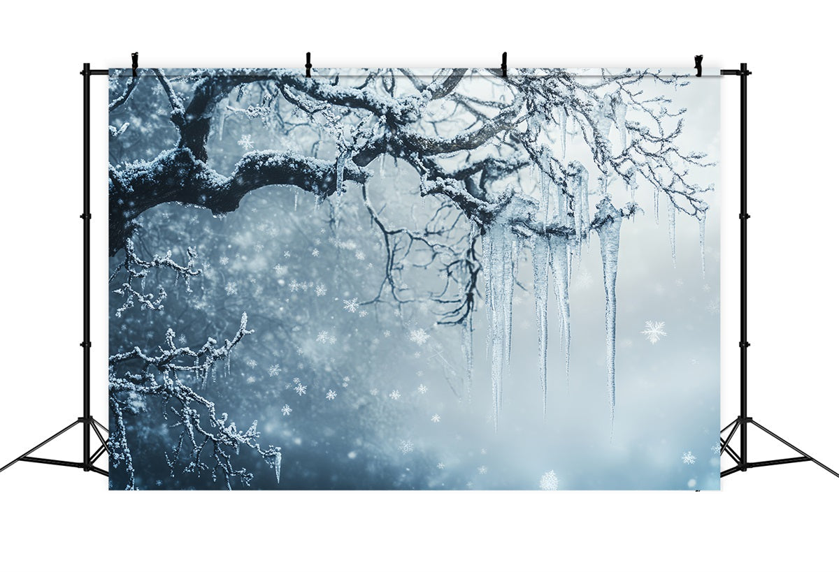 Frozen Backdrop Snowy Tree Branches and Falling Snowflakes Winter Backdrop for Photography UK CSH58-33