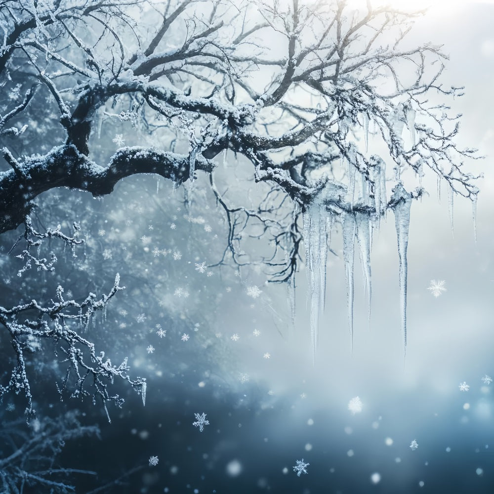 Frozen Backdrop Snowy Tree Branches and Falling Snowflakes Winter Backdrop for Photography UK CSH58-33