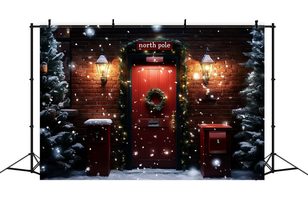 North Pole Backdrop Red Brick Doorway Wreath and Mailboxes Winter holiday Backdrop UK CSH58-38