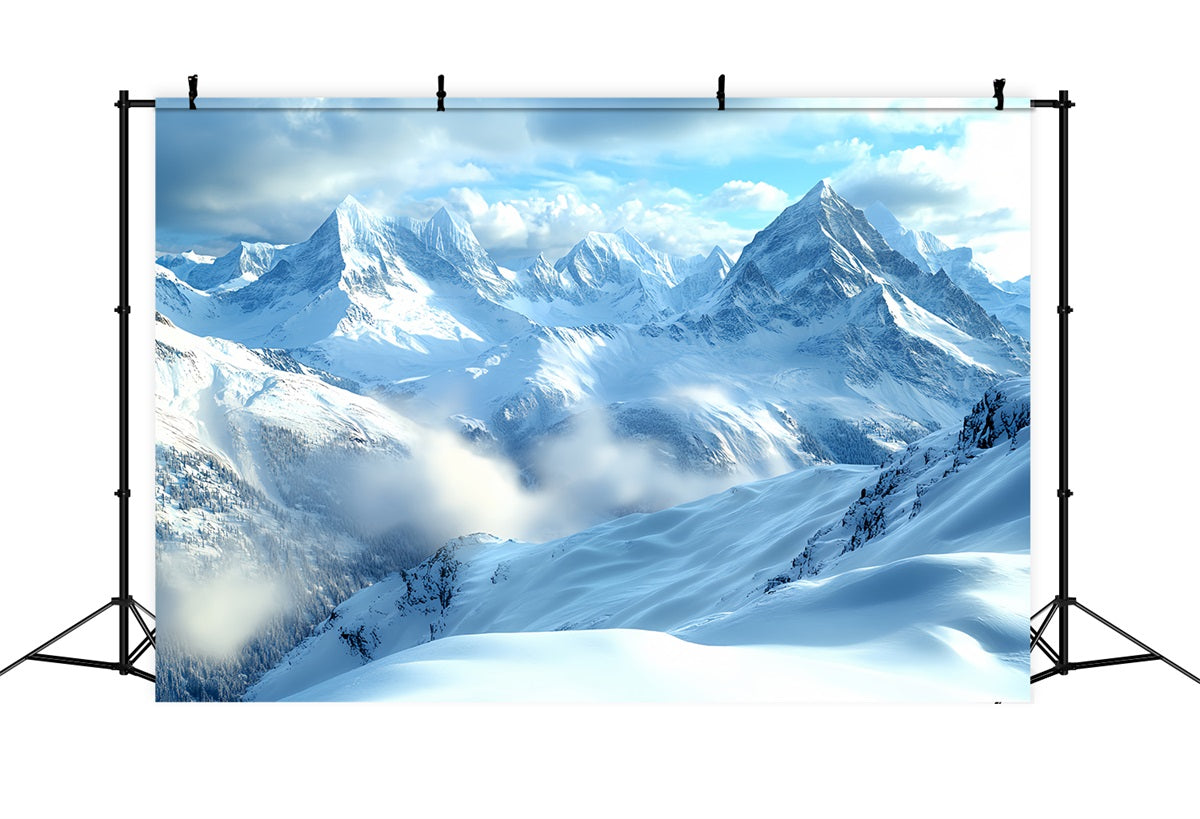 Nature Backdrop Clear Sky Rolling Snowy Mountains Winter Photography Backdrops UK CSH58-40