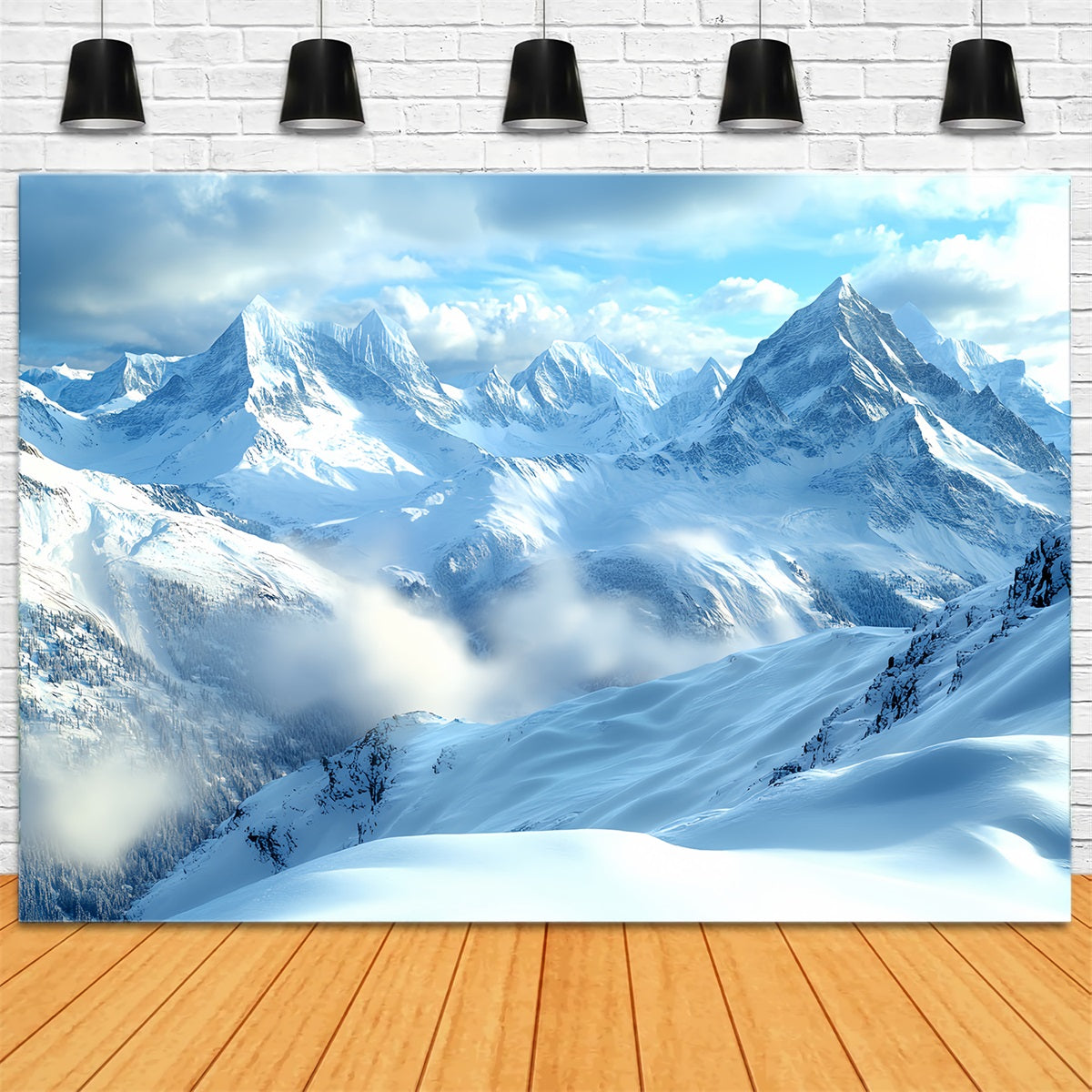 Nature Backdrop Clear Sky Rolling Snowy Mountains Winter Photography Backdrops UK CSH58-40
