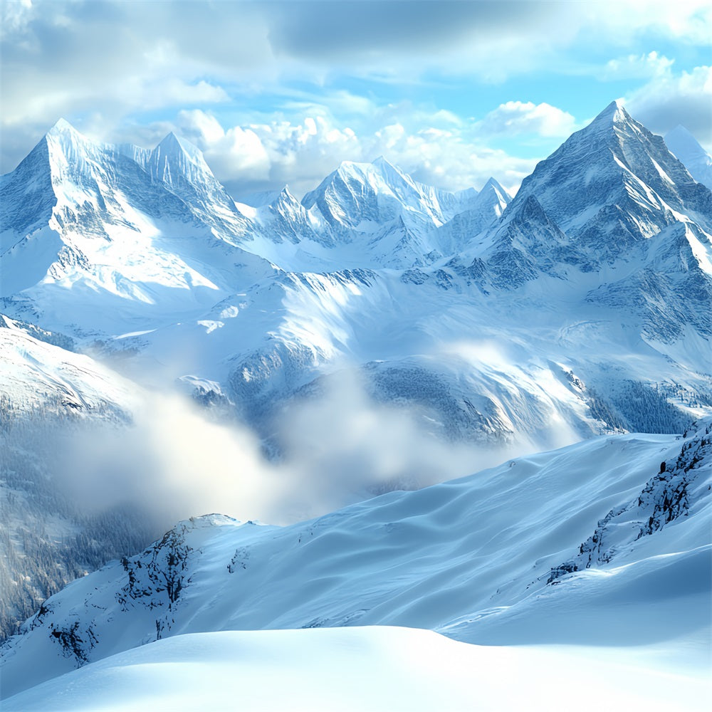 Nature Backdrop Clear Sky Rolling Snowy Mountains Winter Photography Backdrops UK CSH58-40