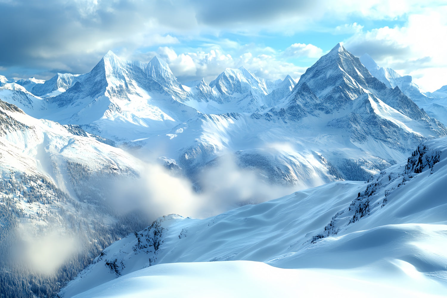 Nature Backdrop Clear Sky Rolling Snowy Mountains Winter Photography Backdrops UK CSH58-40