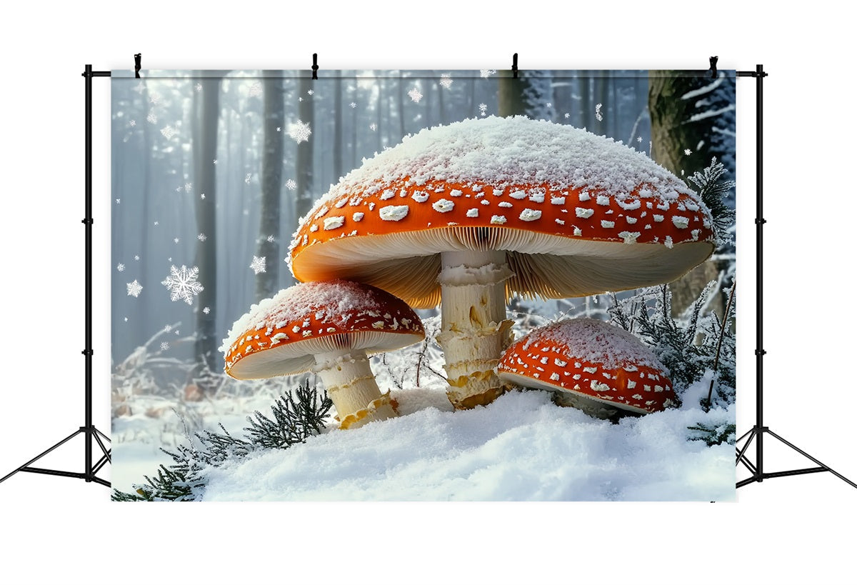 Nature Backdrop Winter Fairytale Snowfall Giant Red Mushroom Winter Photo Backdrops UK CSH58-43