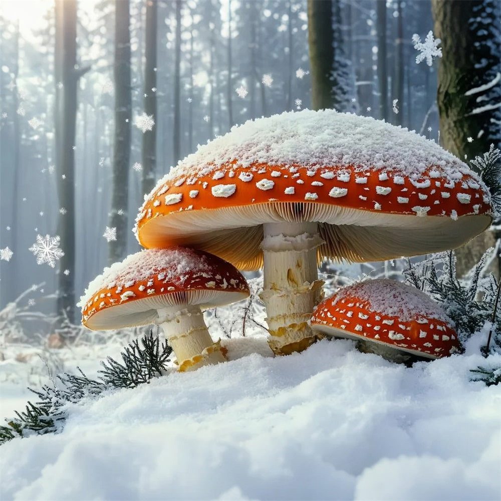Nature Backdrop Winter Fairytale Snowfall Giant Red Mushroom Winter Photo Backdrops UK CSH58-43