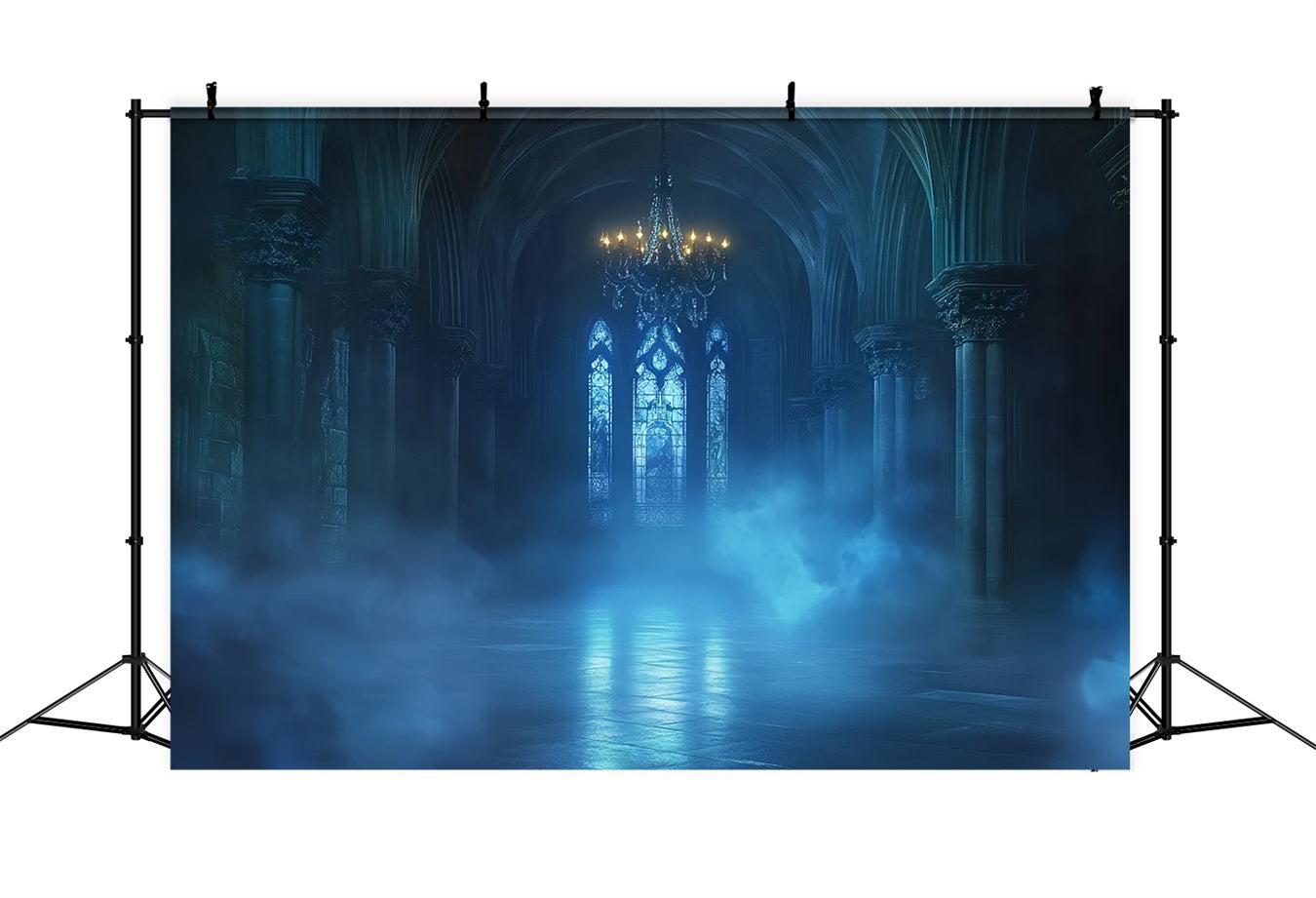 Gothic Backdrop Blue Mist Cathedral Glow Halloween Photo Backdrop UK CSH58-47