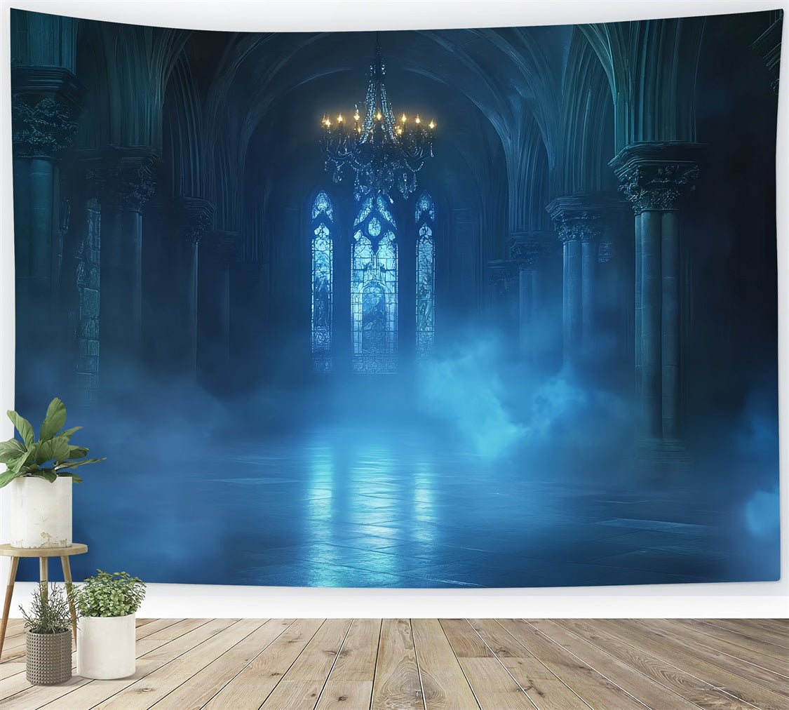Gothic Backdrop Blue Mist Cathedral Glow Halloween Photo Backdrop UK CSH58-47