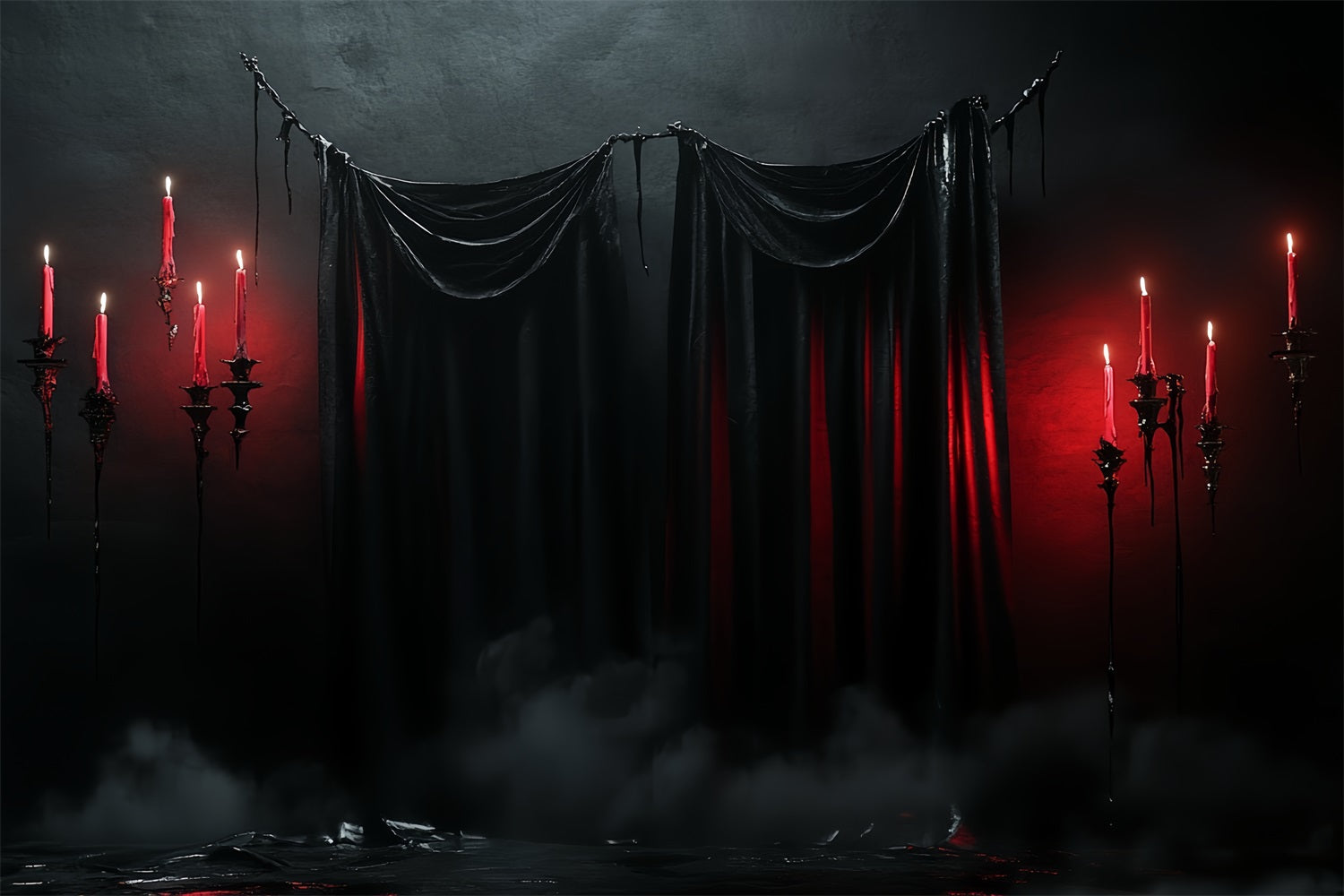 Gothic Backdrop Dark Drapes Red Candles Halloween Photography Backdrop UK CSH58-51