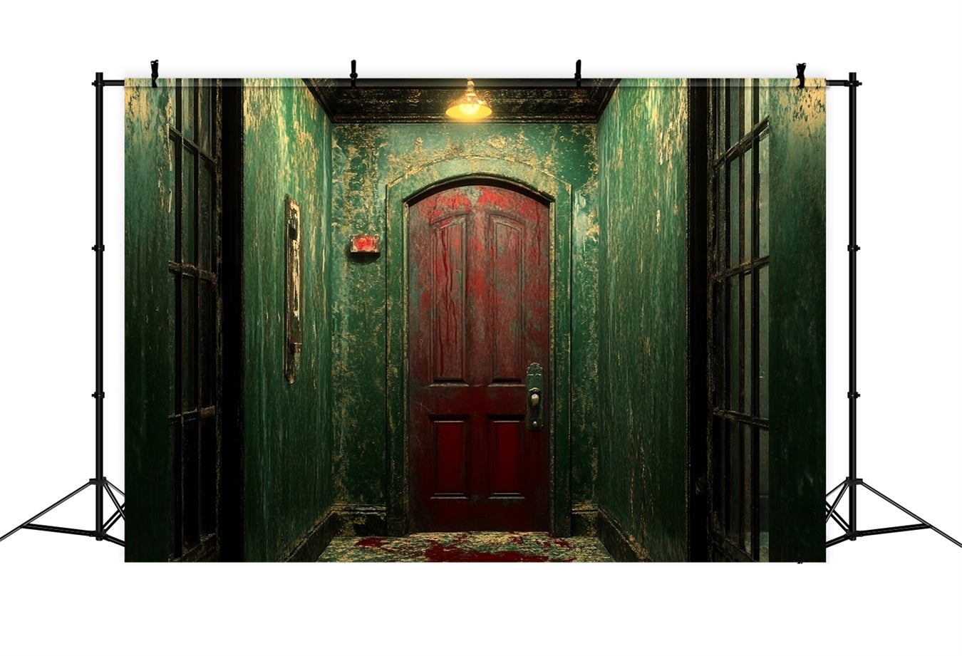 Spooky Backdrop Distressed Green Red Door Halloween Picture Backdrop UK CSH58-56